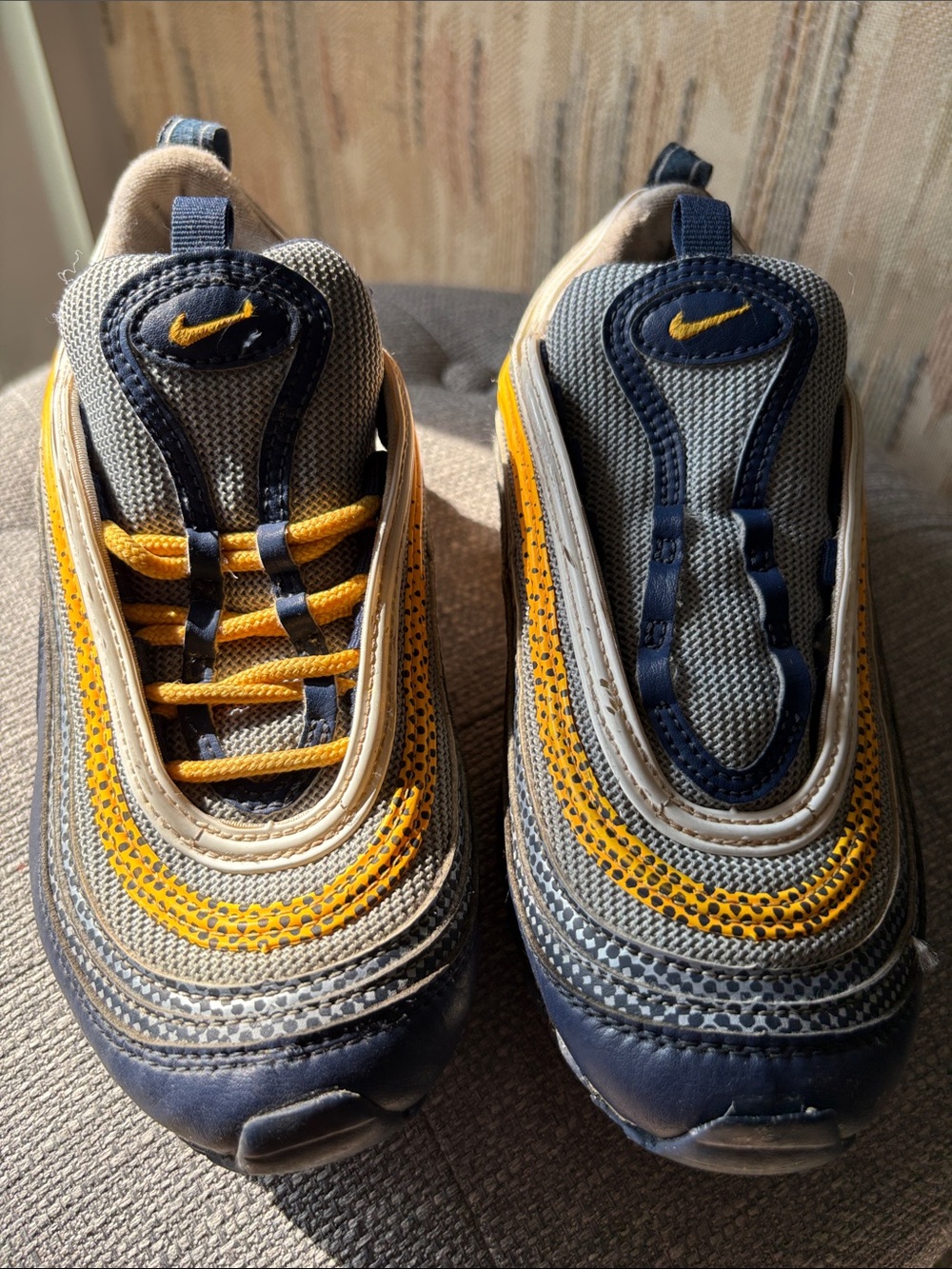 Nike Kids Grey and Yellow Slip-On Sneakers